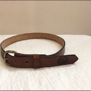 Old school leather peace sign kids belt brass 25